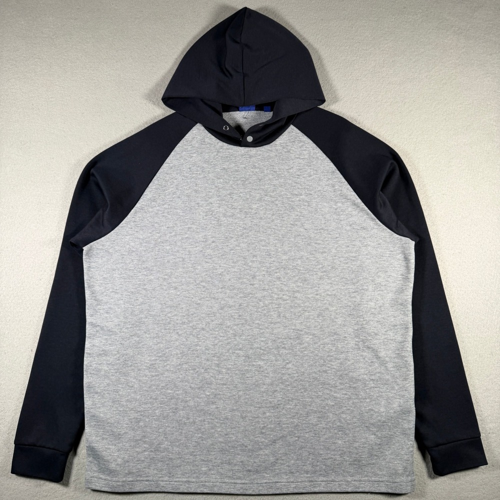 FootJoy Mens XL Raglan Hoodie Grey Navy Blue Snap Neck Performance Golf 29055